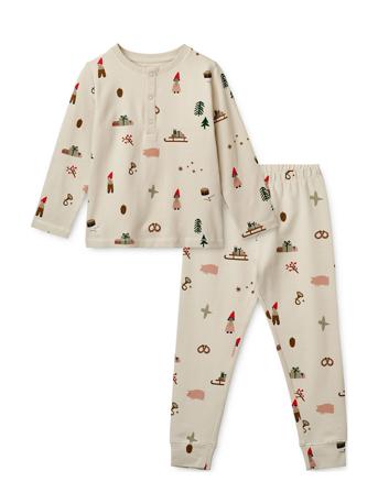 Wilhelm Printed Pyjamas Set Pyjamas Sett Creme Liewood*Betinget Tilbud