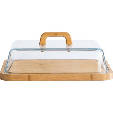 Pebbly Osteklokke 34 x 25 x 9,5 cm, glass/bambus' - 'Klar