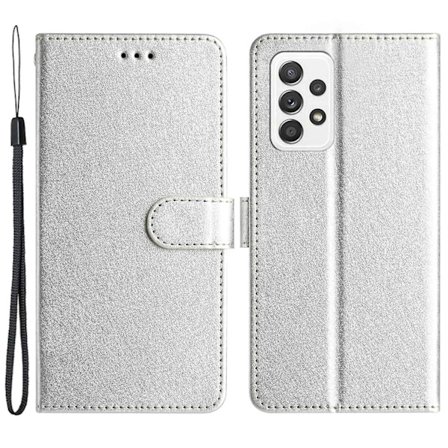 For Samsung Galaxy A33 5G PU Lær Telefon Lommebok Stativ Deksel Silke Tekstur Flip Case med Håndstropp