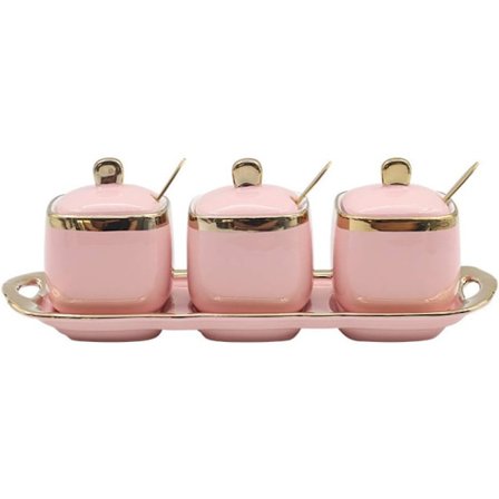 Keramisk kryddburk med lock och bricka, keramik