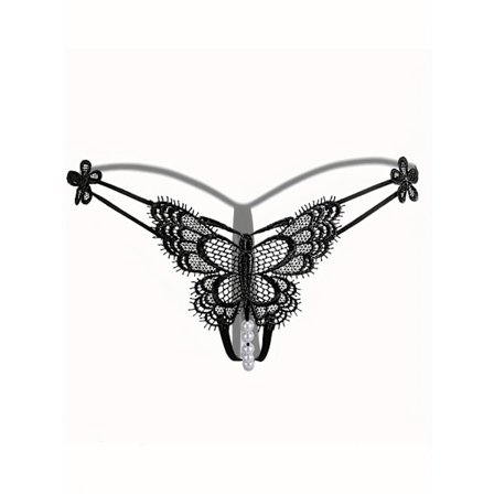 Sommerfugl-broderte truser, utsnitt med åpen skritt og falske perler, sexy undertøy for kvinner
