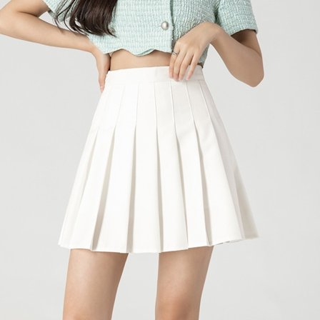Dame Jente Høy Midje Plissert Tennisskjørt Skole A-Linje Skaterskjørt med Shorts under (Hvit, M)