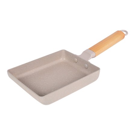 Neliönmuotoinen Maifan-kivipannu, paksuuntunut seos, irrotettava puukahva, paistinpannu perhekeittiöön, harmaa, 18 cm pitkä, 14 cm leveä