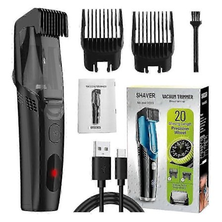 Skjeggtrimmer med vakuum, oppladbar mustasjetrimmer med justerbar kam (1-20 mm), IPX6 vanntett for skjegg, bart og stubber BD
