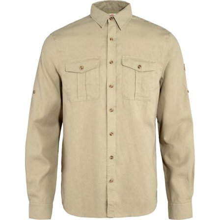 Fjällräven Herr's Övik Travel Shirt Long Sleeve in Sand Stone | Size: Large, Hampa/Polyester