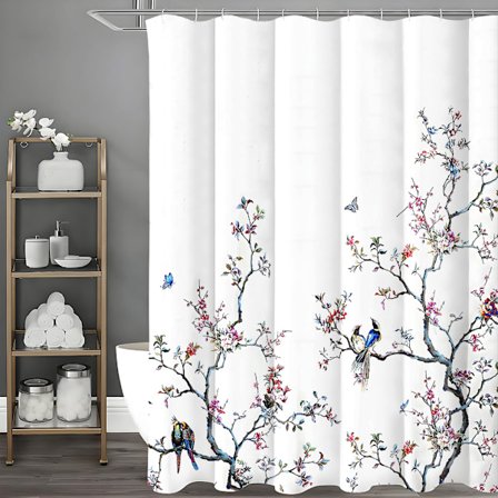 White Bird Extra Long Suihkuverho 180cm × 180cm, Kukallinen Perhonen Kangas Kylpyhuoneen Anti-home Keväällä Pesu Suihkuverho