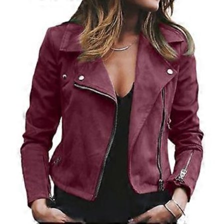 Dame Lapel Plain Zip Up Biker Jakke Afklippet Suit Dame Blazer Langærmet Frakke Slim Fit Yderbeklædning (M Vinrød)