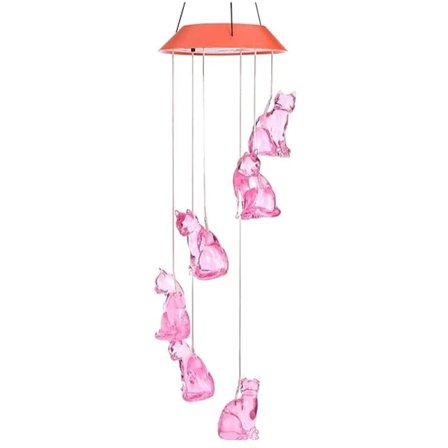 Farveskiftende solcelledrevne vindspil til udendørs brug, vandtætte kattevindspil med farverigt lys til fest, have, gårdsdekoration