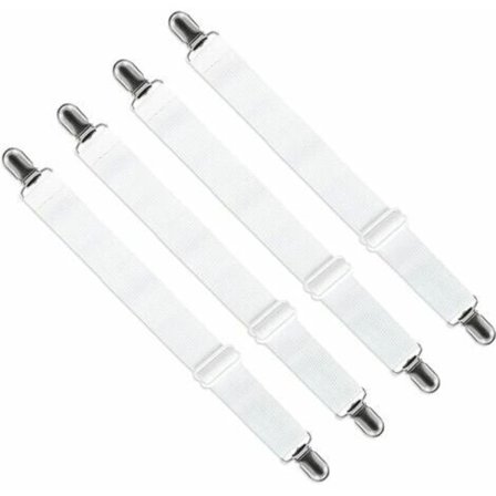 Elastisk lagenstrammer, justerbar holder med klemmer til lagner, sofa, betræk (hvid, 4-pak, forlænget sektion)