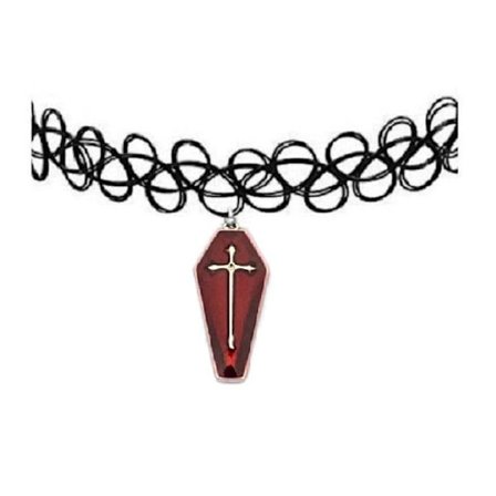 Choker Kista Tattoo Röd Halsband Coffin Goth Kors Kross