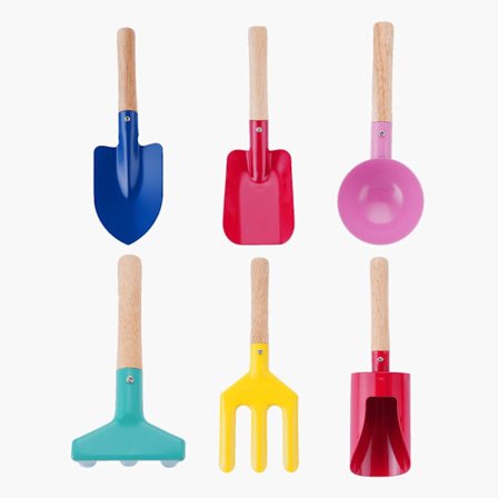 Strandleksaker för barn Strandverktyg, 6PCS Sandleksaker Set Trädgårdsverktyg för barn Trädgårdsverktyg med robust trähandtag