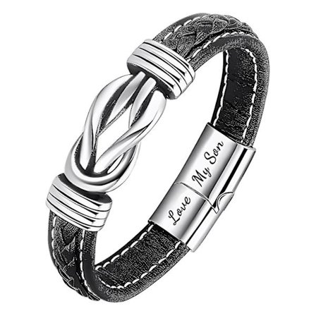 Äiti ja poika ikuisesti yhteen punottu nahka-ranneke, miesten punottu nahka-solmu-ranneke, pojan inspiroiva syntymäpäivälahja