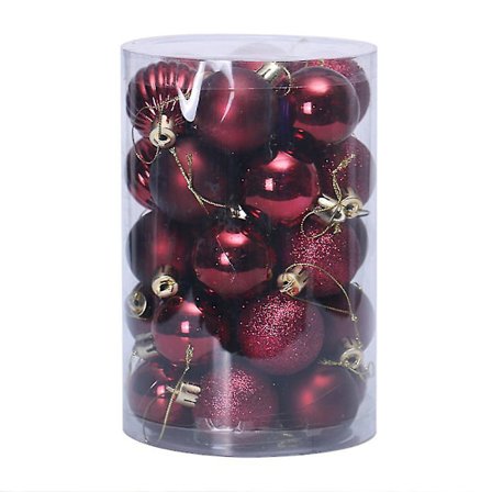 34 stycken 4 cm oförstörbara julgranskulor Xtmas Tree Wedding Decor (vinröd)