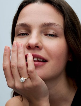 Pandora 14K Gold-Plated Ring With Baroque White Treated Freshwater Cultured Pearl - Gold - 54