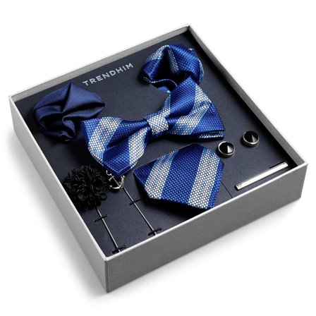 Caja de regalo con accesorios para traje | Conjunto de rayas azules y plateadas para hombres - Cajas de regalo