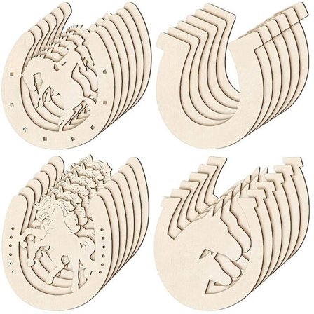 48 stk. hestesko-formede træudskæringer til håndværk Ikke-små træheste sko-festdekorationer