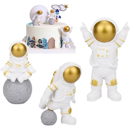 [ 3 stk ] Astronaut Figurer Kakepynt (Gylden)
