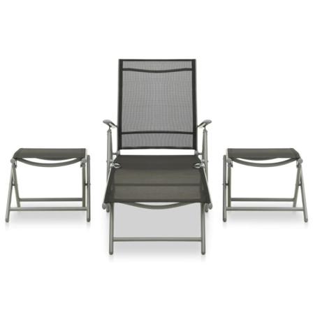 vidaXL Loungegrupp för trädgården 3 delar textilen och aluminium silver Svart