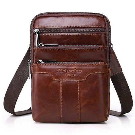 Äkta Läder Messenger Bag för Män, Vintage, Axelremsväska för Laptop, Resor och Affärsbruk