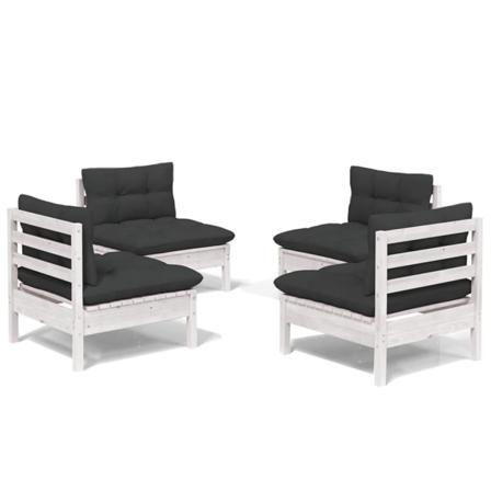 Vidaxl Loungegrupp Med Antracit Dynor 4 Delar Massiv Furu Vit