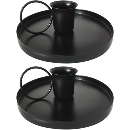 Sæt med 2 cylindriske lysestager fremstillet af jern, velegnet til dekorative lysestager og originale lysestager. (Sort)