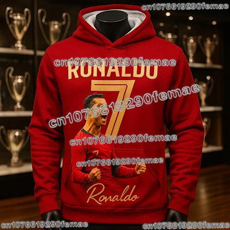 Ronaldo Fan Hoodie Fotbollsstjärna Tryckt Tröja Casual Streetwear Långärmad Bekväm Vardaglig Sporttopp för Män Kvinnor