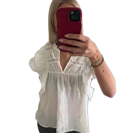 Vit blus med volanger från ONLY