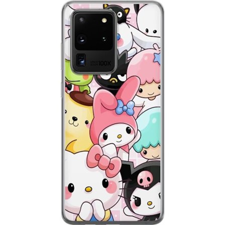 Kompatibelt Mobildeksel til Samsung Galaxy S20 Ultra Tett mønster av søte figurer med store øyne i ulike farger og uttrykk med LABUBU-tekst