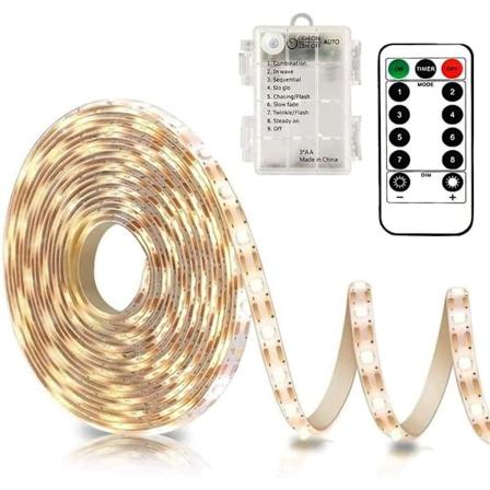 Batteridrevet 3 Meter 90 LED Batteridrevet LED Lysstreng til Dekoration Klipbar Selvklæbende Fjernbetjening Timer 8 Tilstande Dæmpbar Varmt Hvid