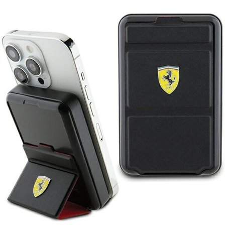 Powerbank Ferrari Metal Logo MagSafe induksjon 15W 10000 mAh med stativfunksjon - svart