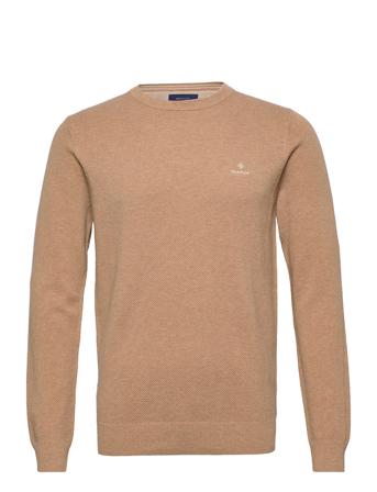 Cotton Pique C-Neck Strikkegenser M. Rund Krage Beige GANT