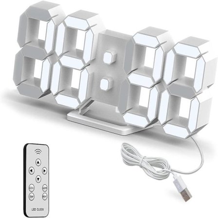 Digital Vekkerklokke 3D Bordklokke Liten Lydløs Snooze Lysstyrke Dimbar Tid 12/24 Timer Dato Temperatur (Fjernkontrollen kan være utbyttbar)