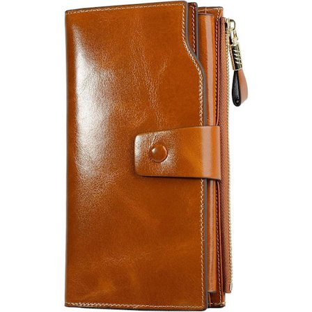 Damepung med RFID-blokering i ægte læder, dobbelt pung