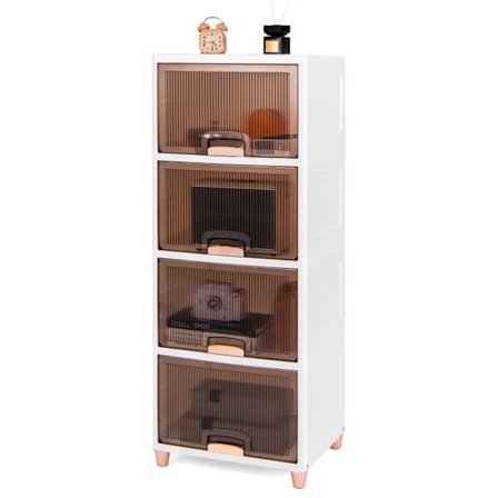 COSTWAY muovinen säilytyslaatikko 150 L, 4 taitettavaa säilytyslaatikkoa magneettiovilla, makuuhuoneeseen, olohuoneeseen, keittiöön