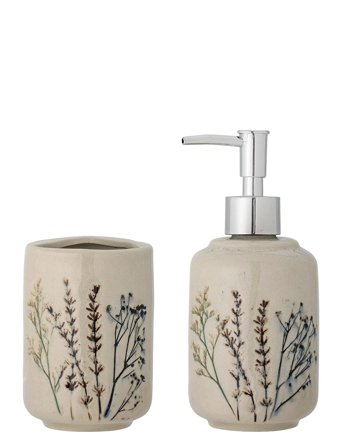 Bloomingville Bea Soap Dispenser Set, Nature, Stoneware - Beige - ONE SIZE