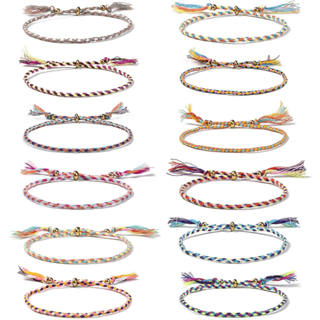 12 stk. Wrap Friendship flettet armbånd, fargerike håndlagde snor Wrap armbånd, justerbar