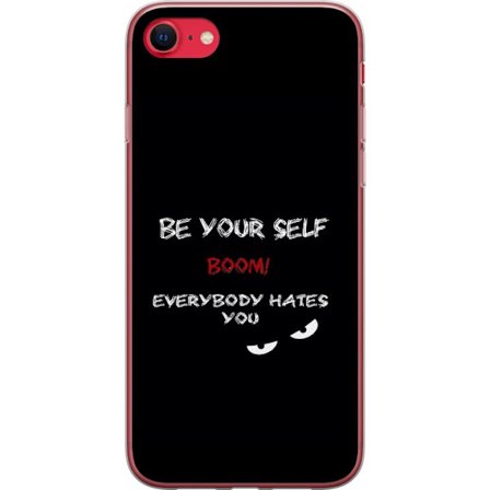 Kompatibel Mobilcover til Apple iPhone SE (2020) Mørk minimalistisk tekstillustration med ironisk budskab og truende øjne i sort kontrast