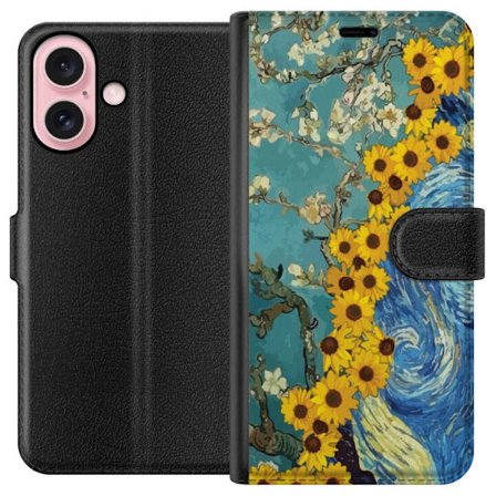 Kompatibelt Plånboksfodral till Apple Apple iPhone 16 Van Gogh solros affisch Starry Night konst inspirerade blommor konstnärlig målning retro kons