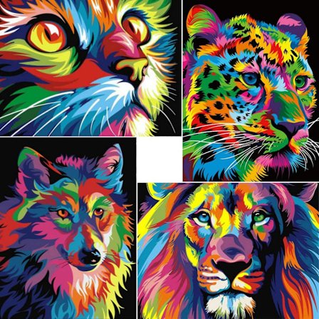 4 aikuista 5d timanttimaalaussarjaa, täysi timanttikissa Liger eläin timanttitaide kodin seinäkoriste