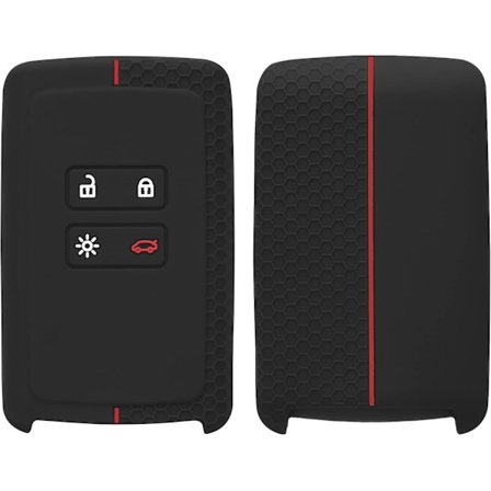 Svart-rött bilnyckelfodral kompatibelt med Renault Smart Key 4-knapp