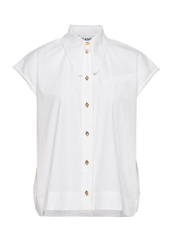 Cotton Poplin Sleeveless Diamond Shirt Lyhythihainen Paita Valkoinen Ganni