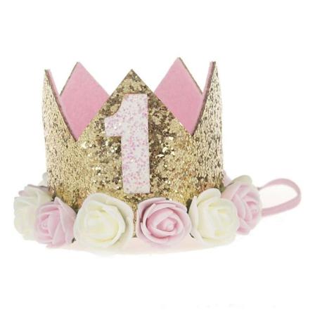 Baby Girl Första Födelsedagsfest Hatt Blomma Prinsessan Kronhår Ha