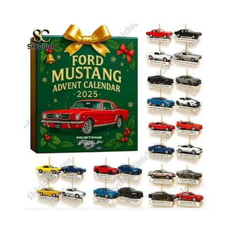Julekalender, År Porsche Ford Mustang nedtelling til jul juletrepynt akrylanheng, adventskalender 2025 Ford Mustang blindboks