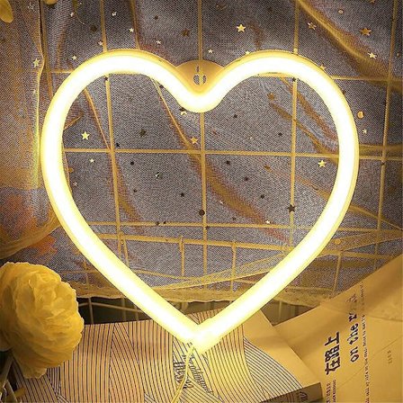 Hjerte Neon Væg Lys Skilte - Protecu USB eller Batteridrevet Neon Lys Væg Natlys til Soveværelse | LED Neonlampe til Julefest Stue