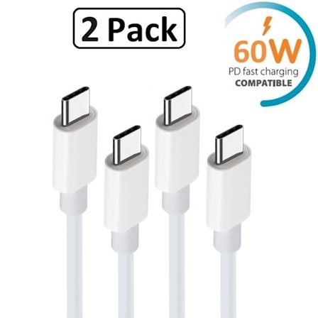 2-Pack Snabbladdning 60W USB-C PD kabel Samsung, iPhone, 100cm