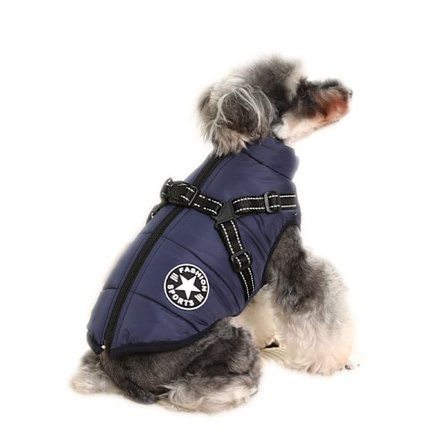 Vinterjakke til hund med sele, vandtæt hundejakke med lynlås og fleece blå Blue