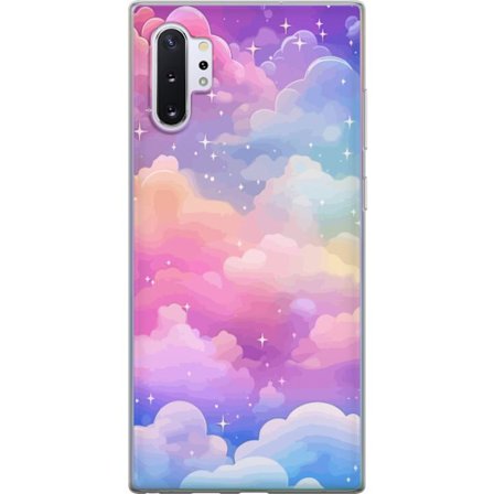 Kompatibelt Mobildeksel til Samsung Galaxy Note10+ Søt enhjørning med regnbuefarget hår mot en stjernebelagt pastellbakgrunn i kawaii-stil