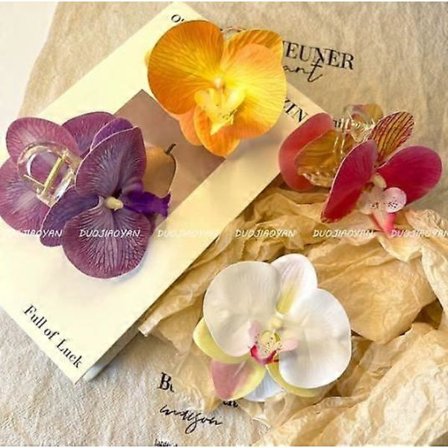 3 stk. Blomsterhårklemmer: Phalaenopsis Klo-klemmer til Kvinder - Realistisk Sommerfugleorkidé Design Hårtilbehør til Bryllupper & Fester (FMY)