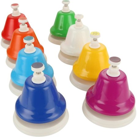 8 Toner Farverige Skrivebords Klokker, Metal Håndklokkesæt, Regnbue Musik Klokker til Kor, Feriefest Tilbehør, Fødselsdagsgave