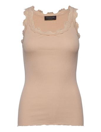 Silk Top W/ Lace T-shirts & Tops Sleeveless Beige Rosemunde